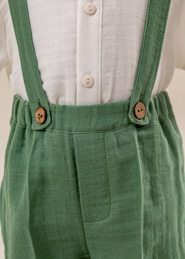 Costum Muselina Camasa Crem Pantalon Verde AnneBebe