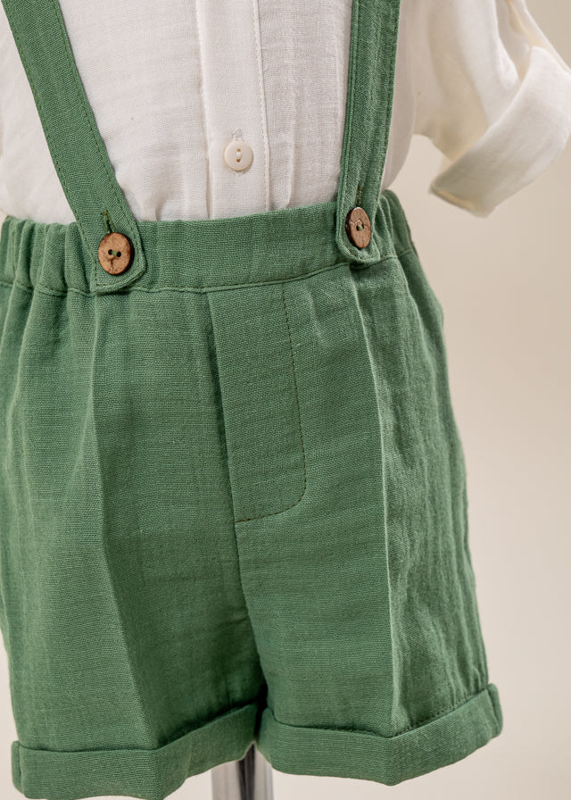 Costum Muselina Camasa Crem Pantalon Verde AnneBebe