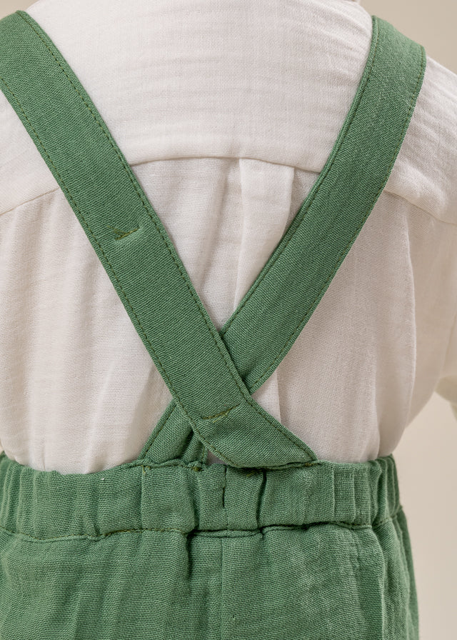 Costum Muselina Camasa Crem Pantalon Verde AnneBebe