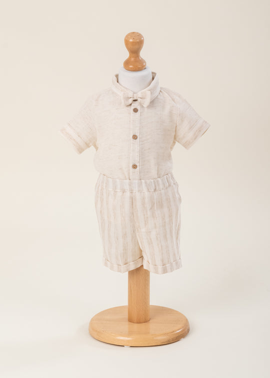 Costum Muselina Capucino Camasa Simpla Si Pantalon Cu Dungi Maro AnneBebe