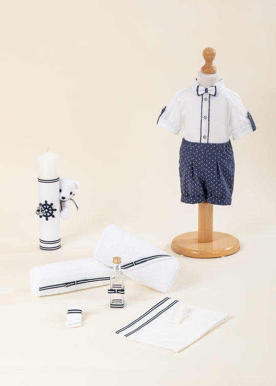 Set Botez Emil 3 Piese, Costum, Trusou si Lumanare Personalizat Botez AnneBebe