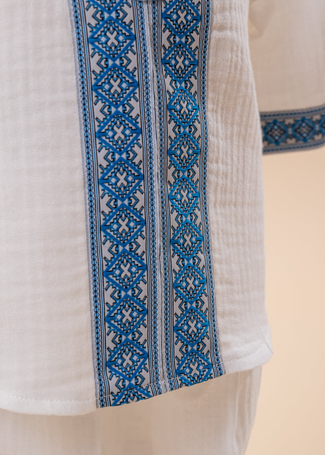 Traditional Boy's Costume Shirt And Pants With Blue Band