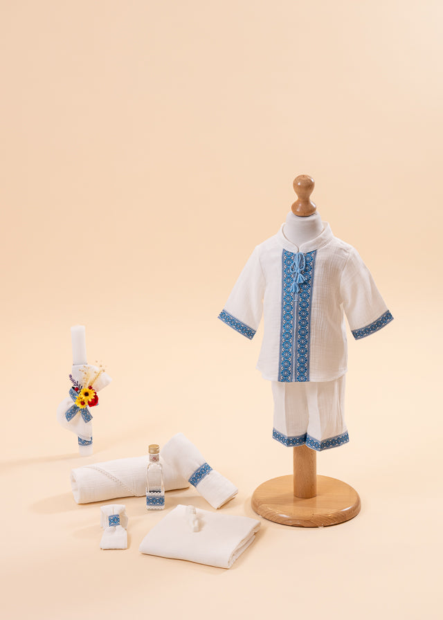 Traditional Baptism Set 3 Pieces Costume Trusou and Candle Personalized Baptism AnneBebe