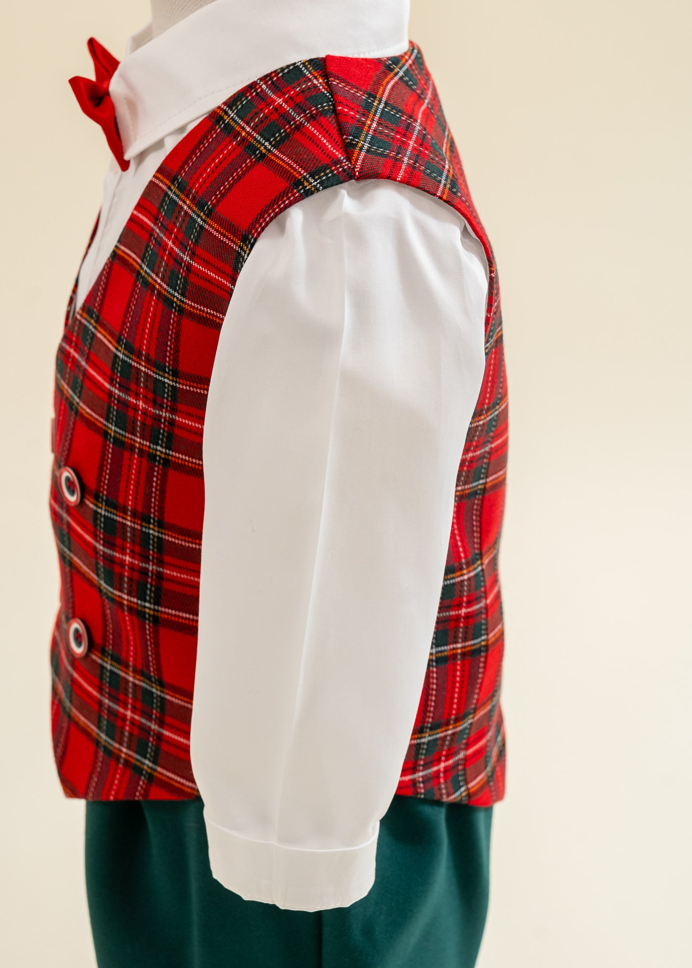 Costum Vesta Carouri Rosu Cu Verde Patru Nasturi AnneBebe