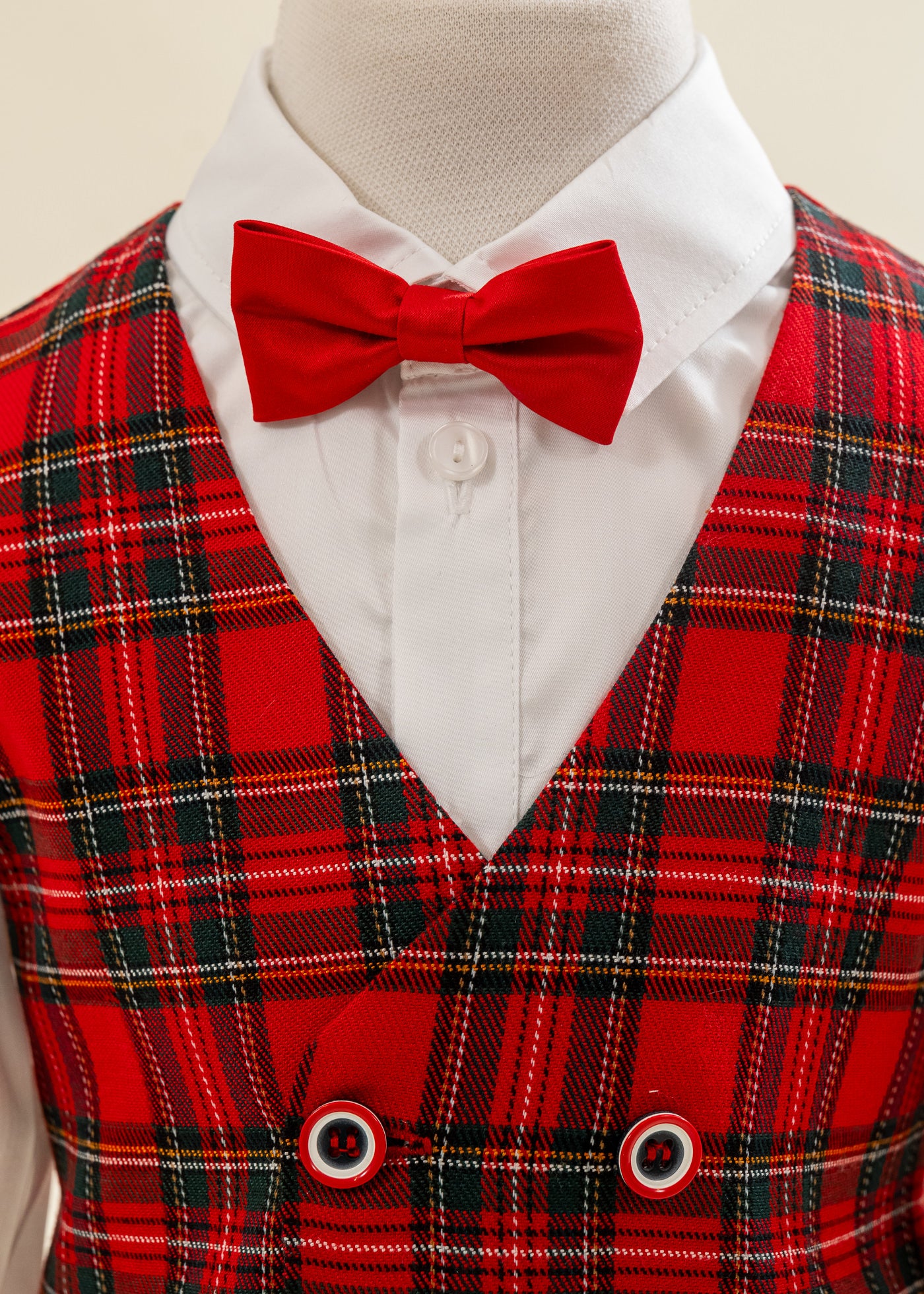 Costum Vesta Carouri Rosu Cu Verde Patru Nasturi AnneBebe