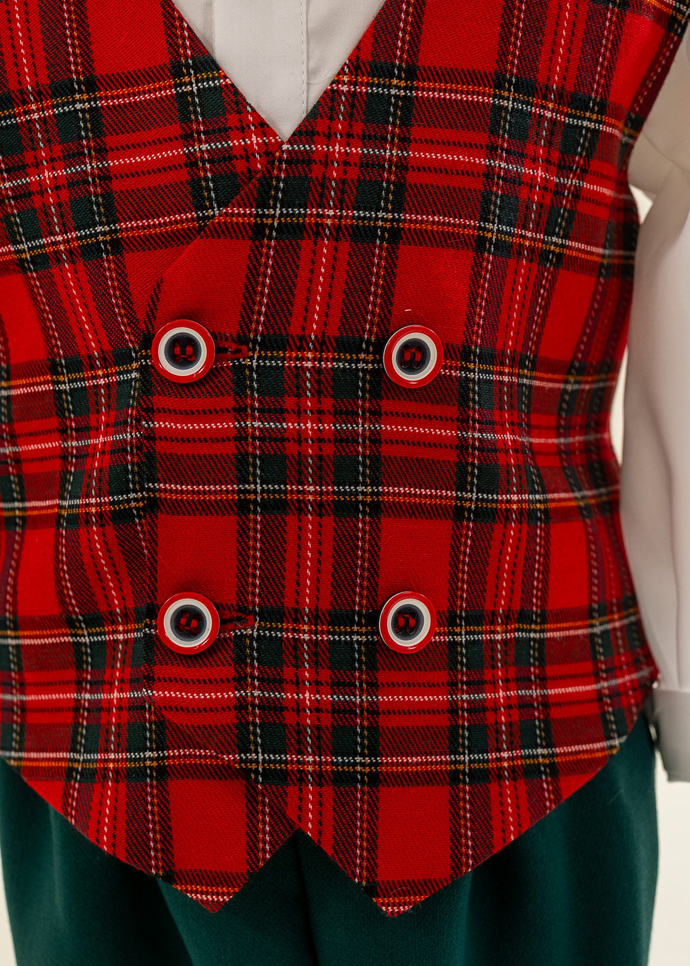 Costum Vesta Carouri Rosu Cu Verde Patru Nasturi AnneBebe