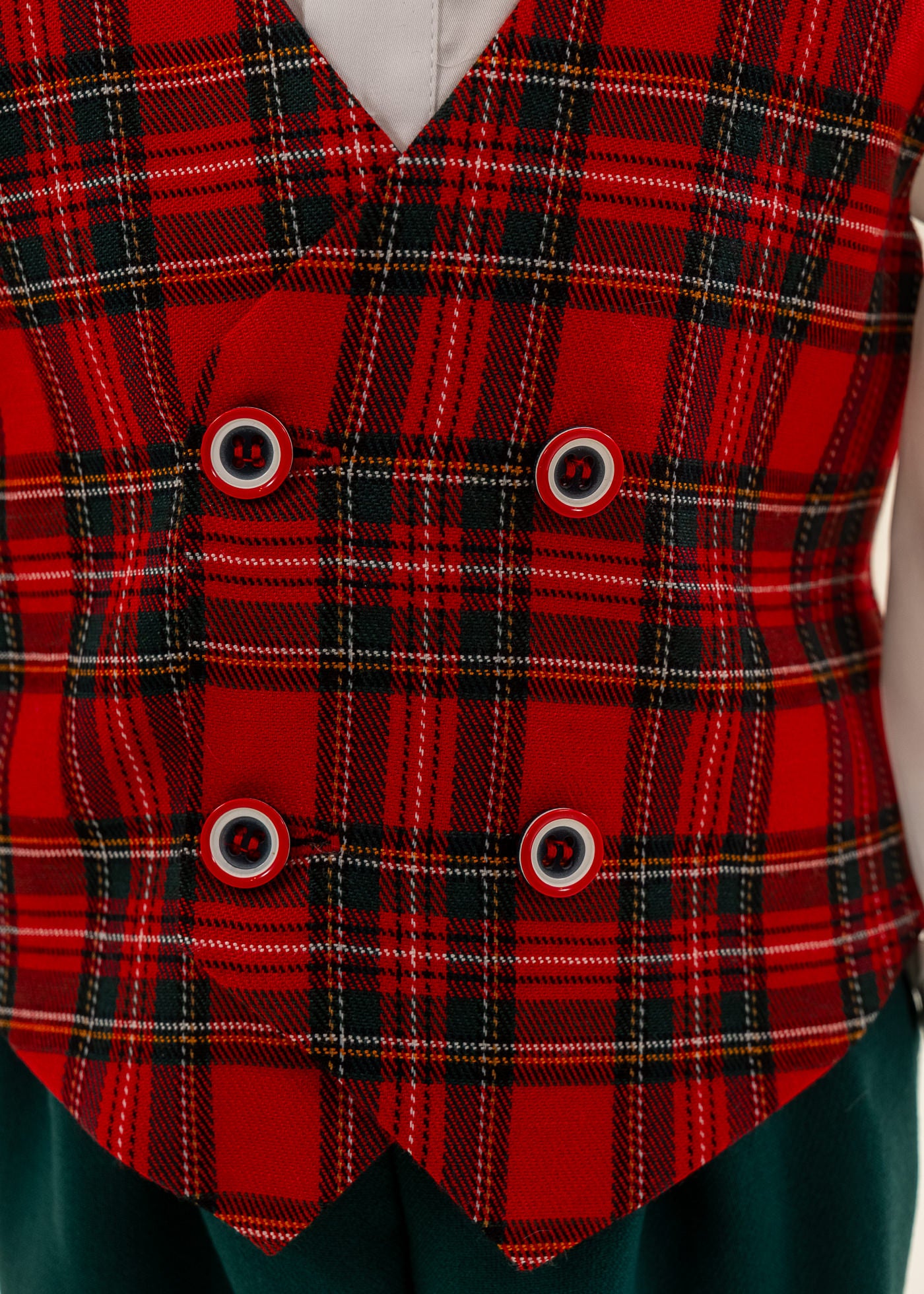 Costum Vesta Carouri Rosu Cu Verde Patru Nasturi AnneBebe