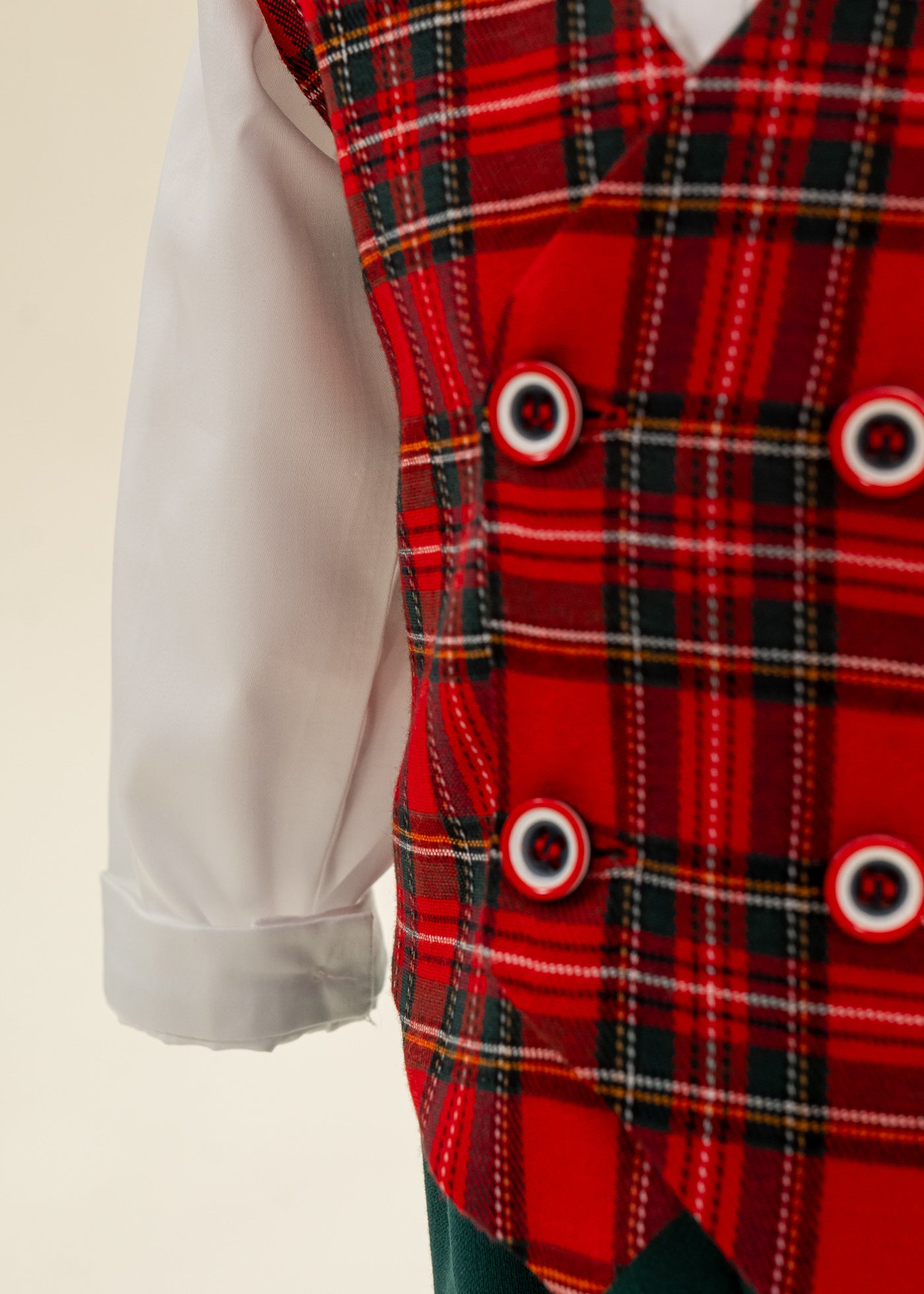 Costum Vesta Carouri Rosu Cu Verde Patru Nasturi AnneBebe