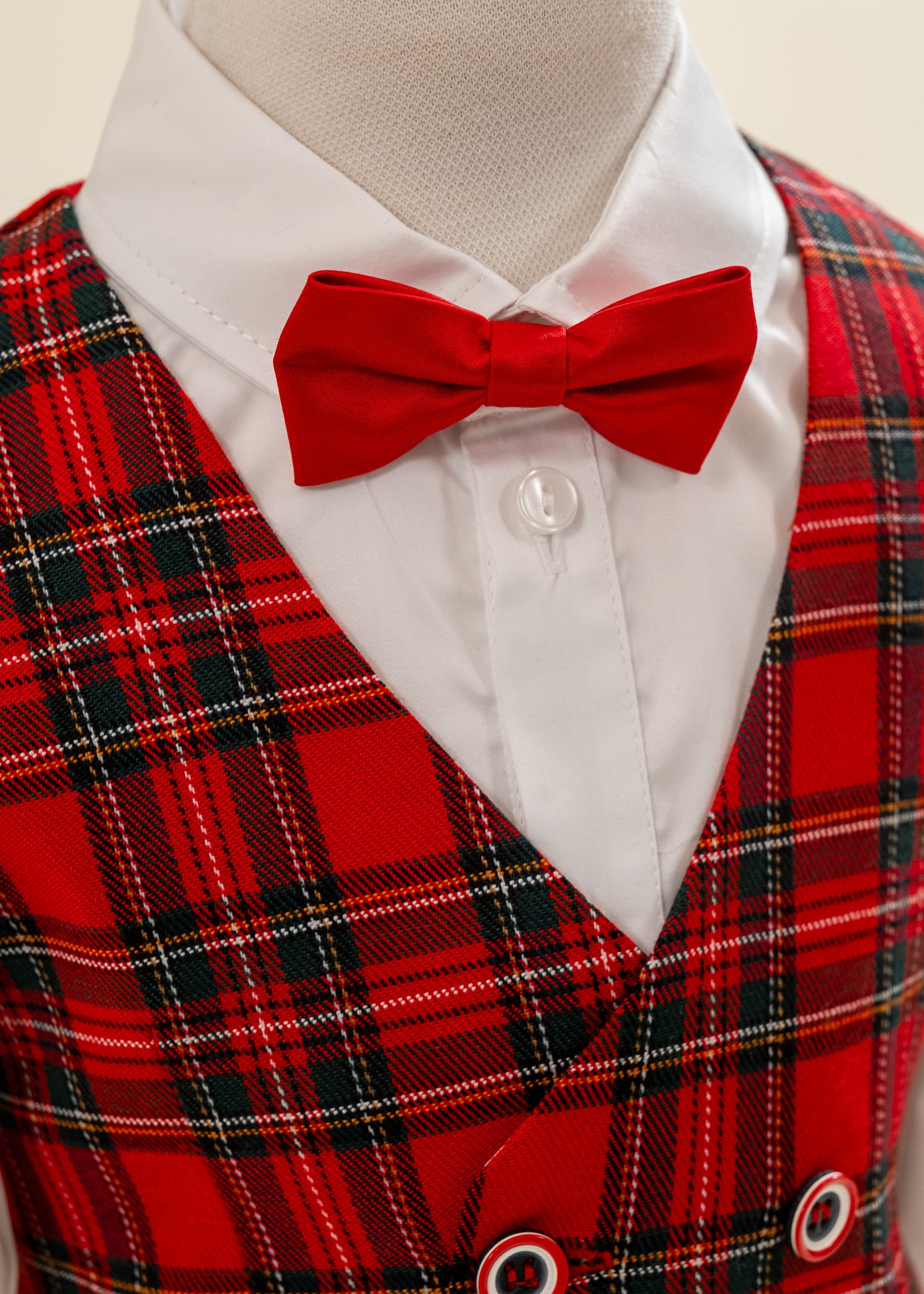 Costum Vesta Carouri Rosu Cu Verde Patru Nasturi AnneBebe