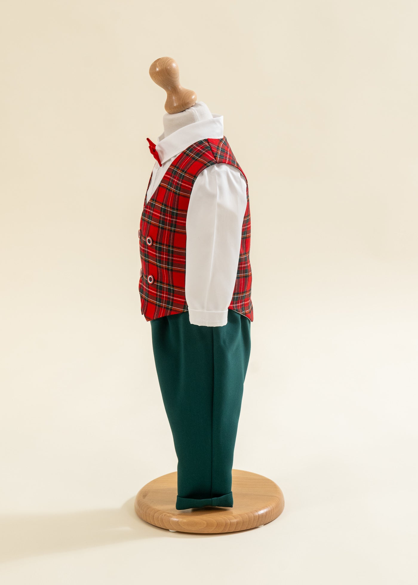 Costum Vesta Carouri Rosu Cu Verde Patru Nasturi AnneBebe