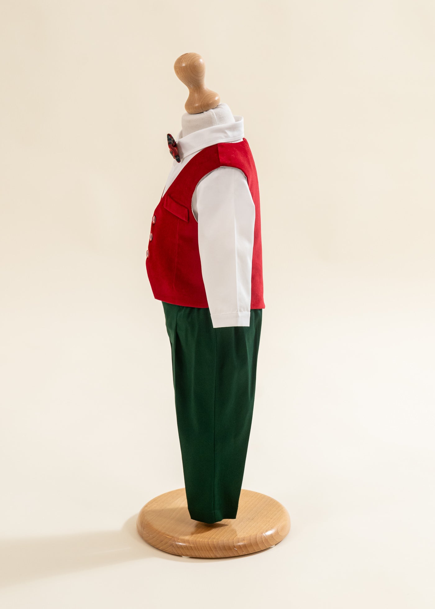 Costum Vesta Raiat Rosu Pantalon Verde AnneBebe