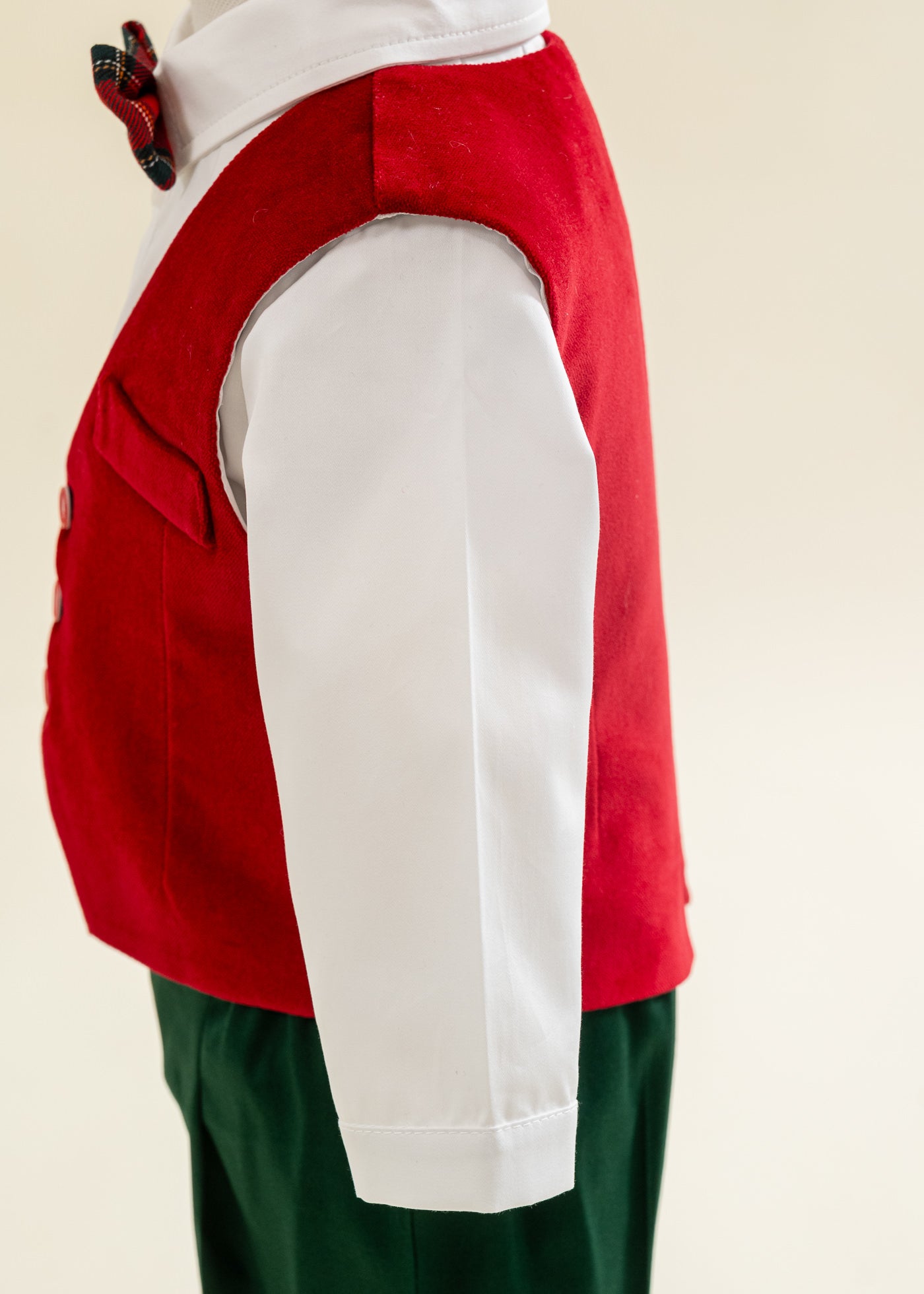 Costum Vesta Raiat Rosu Pantalon Verde AnneBebe