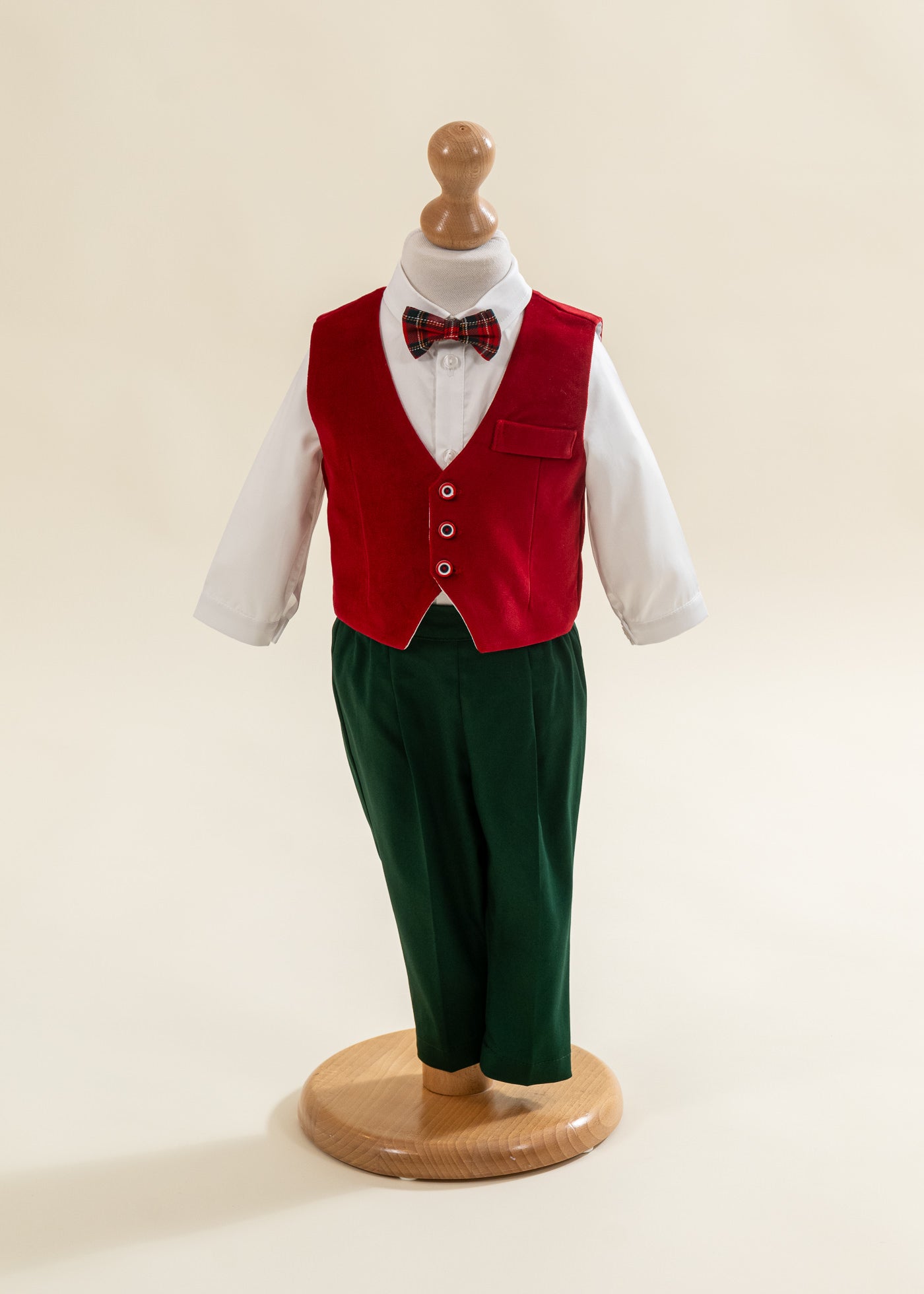 Costum Vesta Raiat Rosu Pantalon Verde AnneBebe