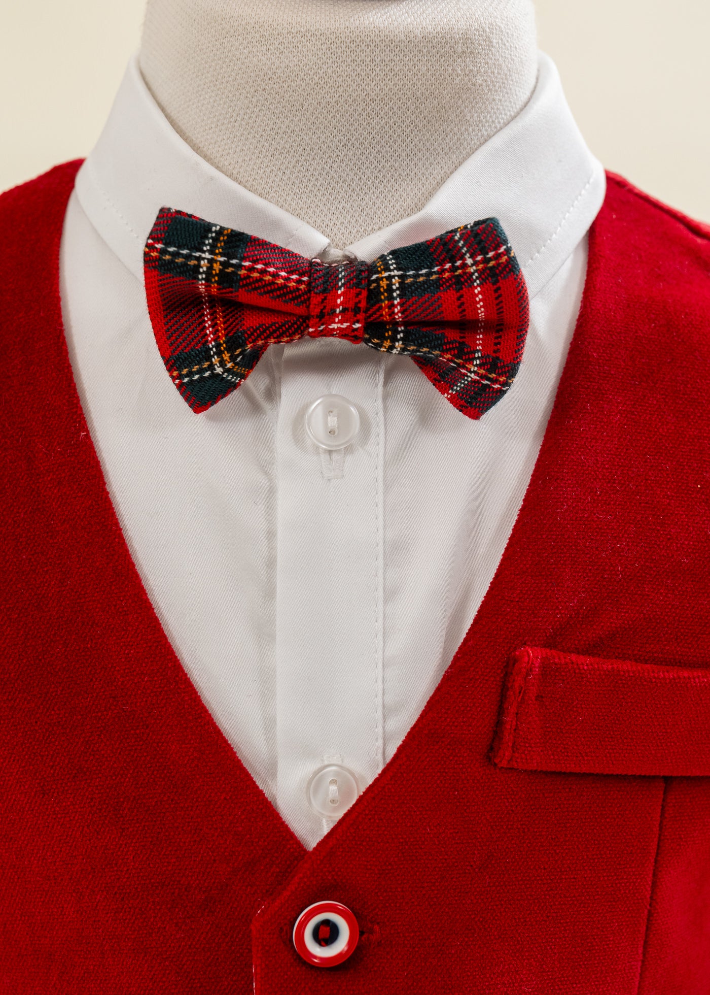 Costum Vesta Raiat Rosu Pantalon Verde AnneBebe