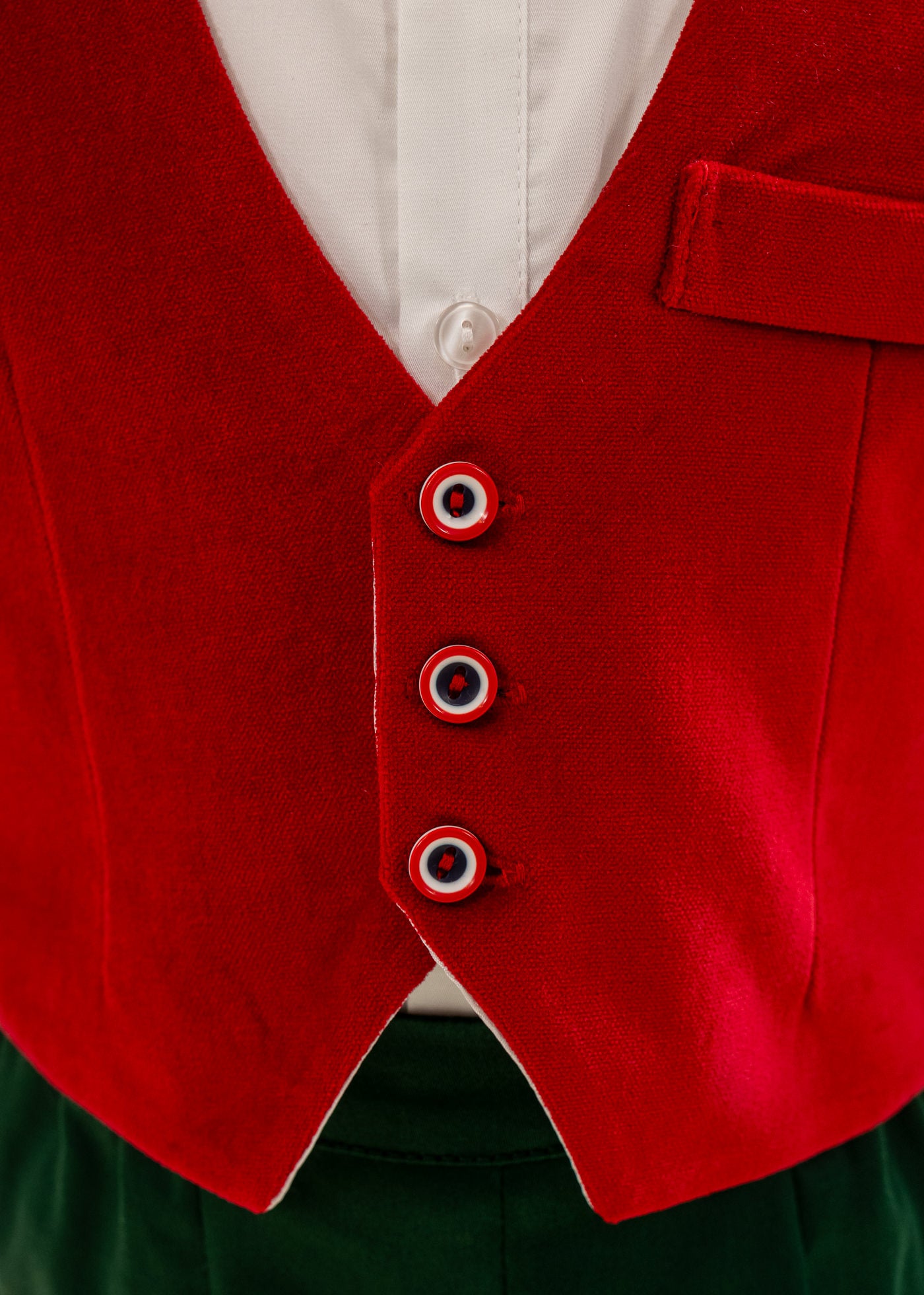 Costum Vesta Raiat Rosu Pantalon Verde AnneBebe