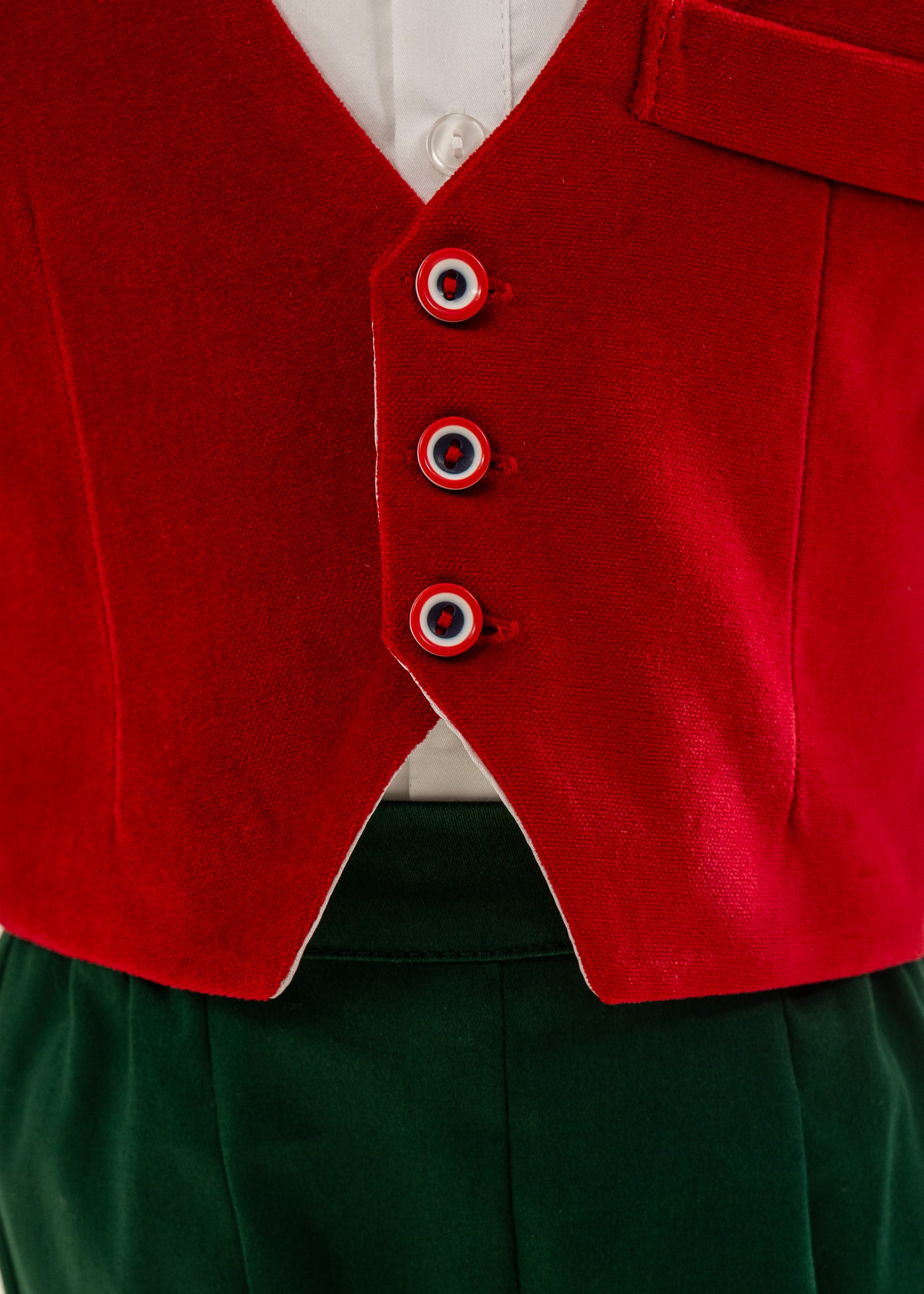 Costum Vesta Raiat Rosu Pantalon Verde AnneBebe