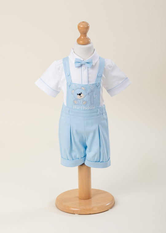1-Year Birthday Outfit, Blue Shorts