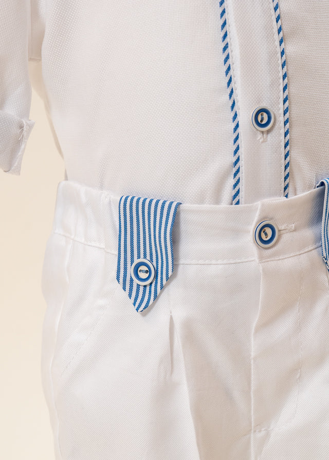 Costum Armand Camasa Cu Pantalon Alb Cu Dungi Bleu AnneBebe