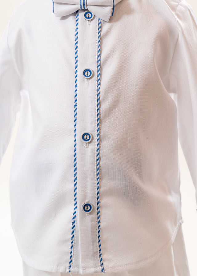 Costum Armand Camasa Cu Pantalon Alb Cu Dungi Bleu AnneBebe