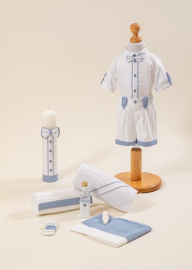 Set Botez Armand 3 Piese, Costum, Trusou si Lumanare Personalizat Botez AnneBebe