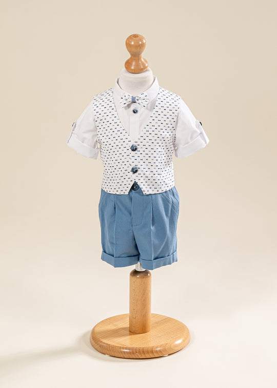 Costum Elegant Vesta Imprimeu Fundite Si Pantalon Bleu AnneBebe