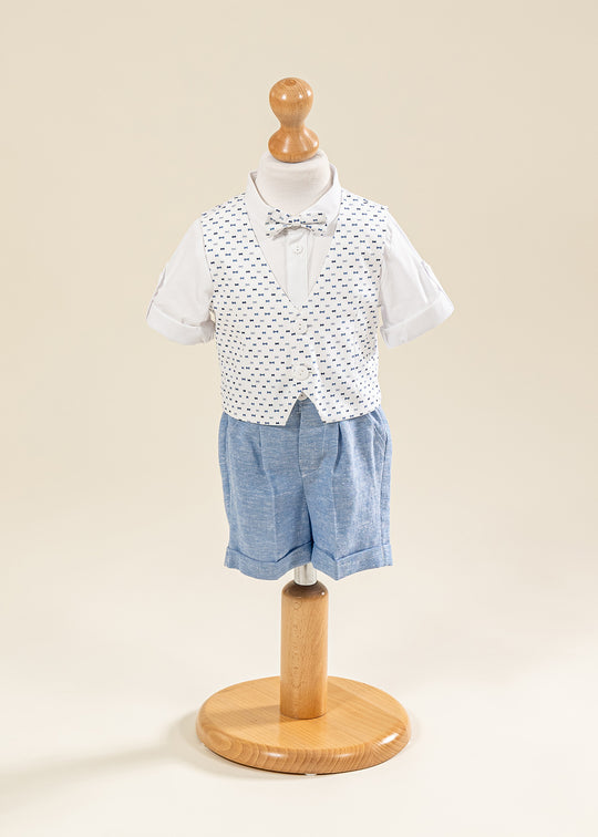 Costum Vesta Imprimeu Fundite Pantalon Bleu Deschis AnneBebe