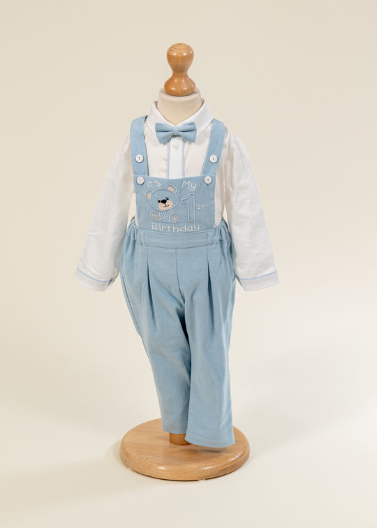 Costum Aniversar 1 An Pantalon Raiat Bleu AnneBebe