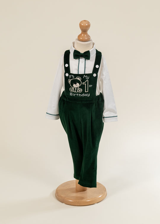 Costum Aniversar 1 An Pantalon Catifea Verde AnneBebe