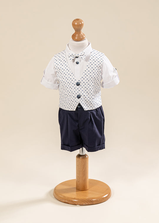 Costumas 4 Piese Vesta Imprimeu Fundite Si Pantalon Bleumarin AnneBebe