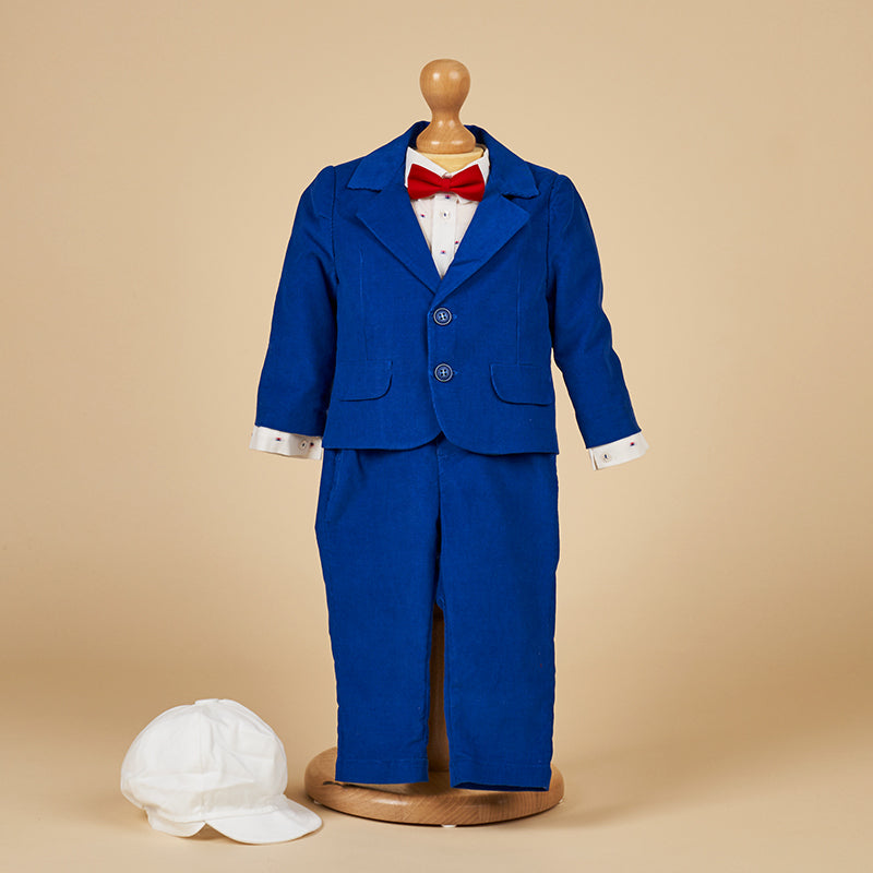 AnneBebe - Costum Elegant Baietei Sacou si Pantalon Raiat Albastru AnneBebe
