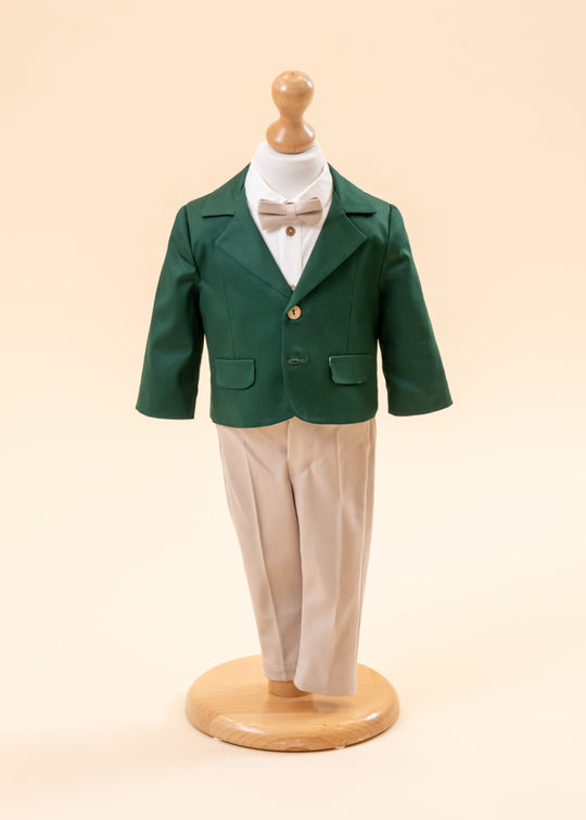 Costumas Dragos Bebelusi Elegant Sacou Verde Pantalon Bej AnneBebe