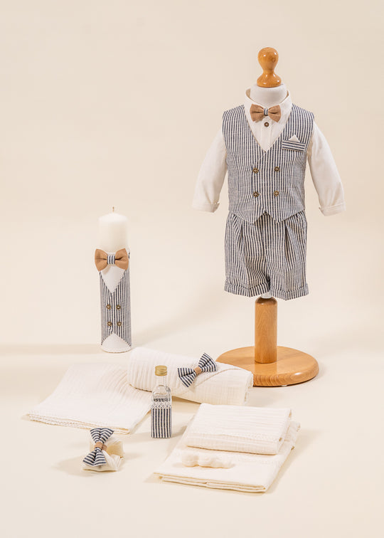 Baptism Set Teodor 3 Pieces Costume Suit Candle Personalized Baptism AnneBebe