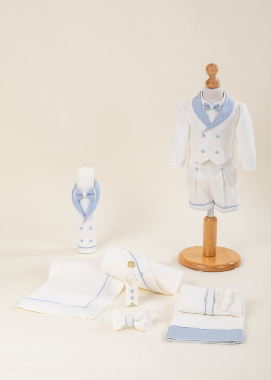 Set Botez Rene 3 Piese, Costum, Trusou si Lumanare Personalizat Botez AnneBebe