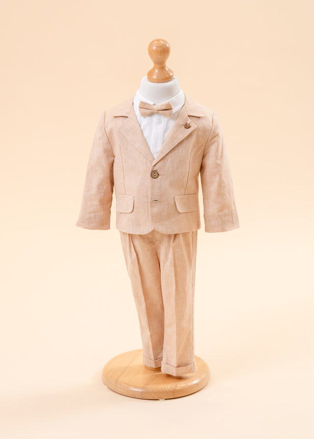 Elegant Angel Boys Costume Made Of Linen &amp; Cotton Beige Jacket And Pants AnneBebe