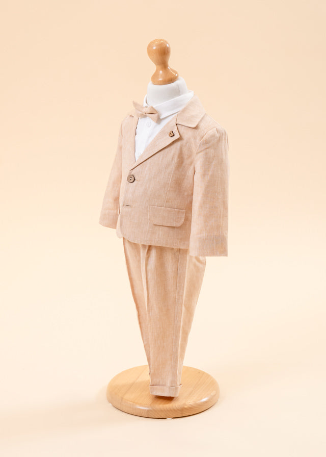 Елегантний костюм для хлопчика з льону та бавовни. Бежева куртка та штани AnneBebe