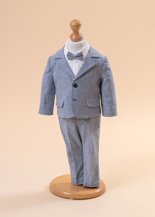 Alexandru Suit 4 Pieces, Gray with Fine Navy Blue Stripes AnneBebe