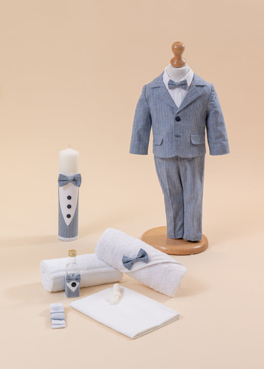 Alexandru Baptism Set 3 Pieces, Costume, Suit and Personalized AnneBebe Candles