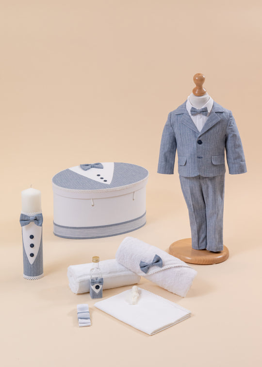 Baptism Set Alexandru 4 Pieces, Costume, Suit, Candle and Personalized Chest AnneBebe