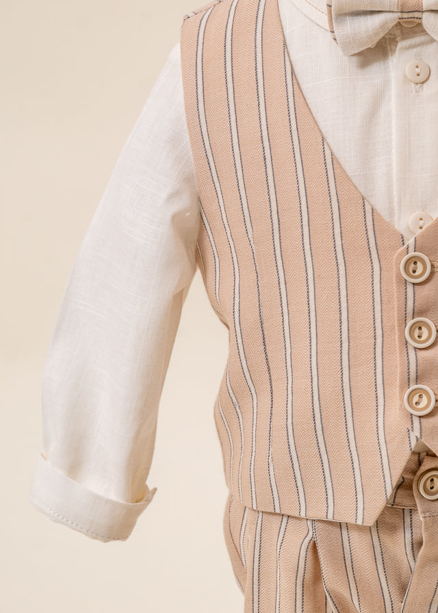 Costum Dan Vesta Si Pantalon Capucino Dungi Crem