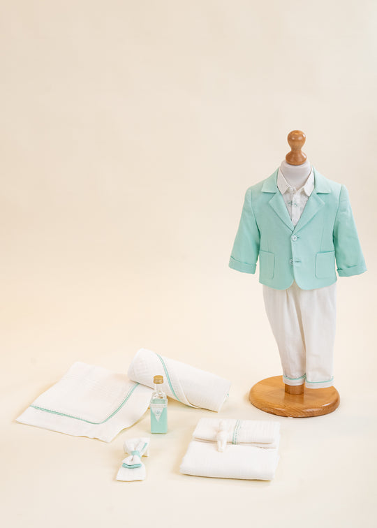 Set Botez Tiberiu 2 Piese Costum si Trusou Personalizat AnneBebe