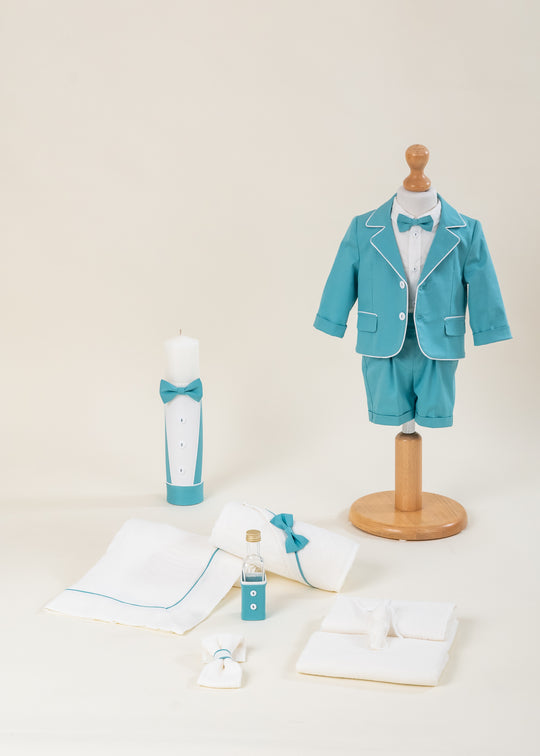 Set Botez Bruno 3 Piese, Costum, Trusou si Lumanare Personalizat Botez AnneBebe