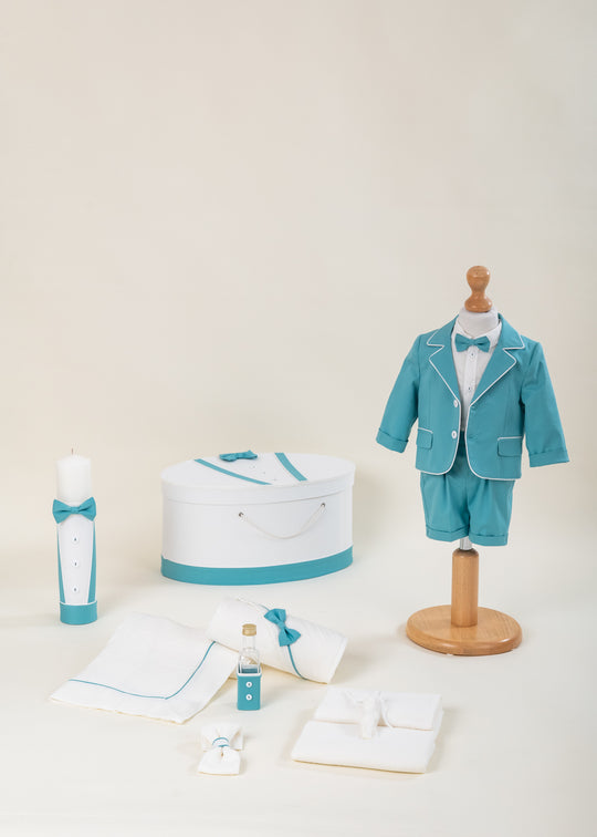 Set Botez Bruno 4 Piese Costum Trusou Lumanare si Cufar Personalizat Botez AnneBebe