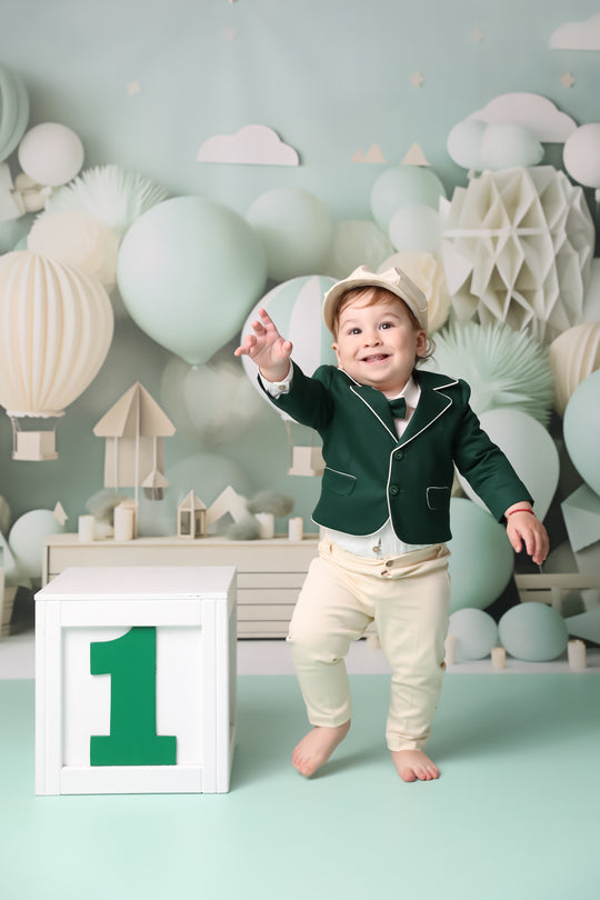 Costum Elegant Baietei Albert Sacou Verde Vesta Si Pantalon Crem AnneBebe