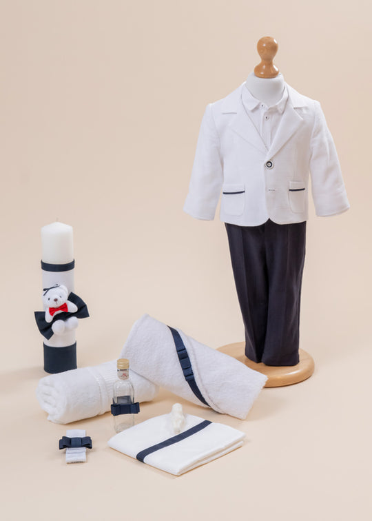 Set Botez Luccian 3 Piese, Costum, Trusou si Lumanare Personalizat AnneBebe