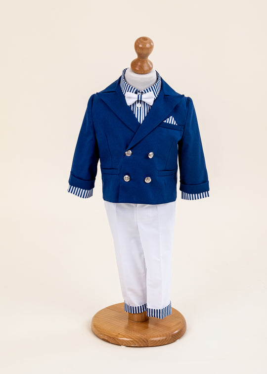Set Botez Felix 2 Piese Bleumarin ( Costum+Lumanare )