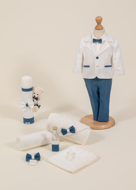 Set Botez Daniel 3 Piese Costum Trusou si Lumanare Personalizat Botez AnneBebe