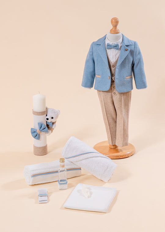 Karim Baptism Set 3 Pieces Costume and Trouser and Candle AnneBebe