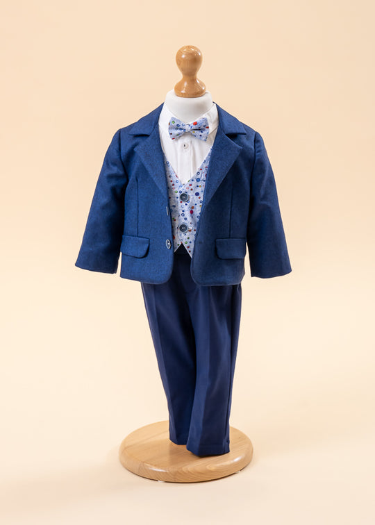 Elegant Suit Blue Jacket Vest Multicolor Print AnneBebe