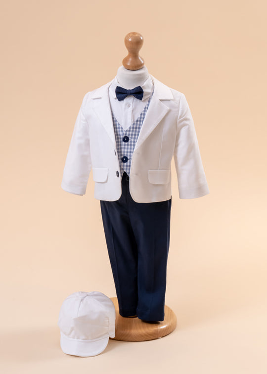 Elegant Maverick Suit White Jacket Vest Blue Squares AnneBebe