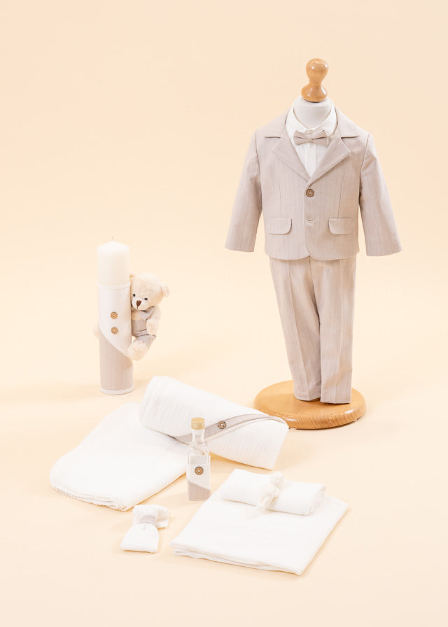 Dacian Christening Set 3 Pieces, Suit, Suit and Personalized AnneBebe Candle